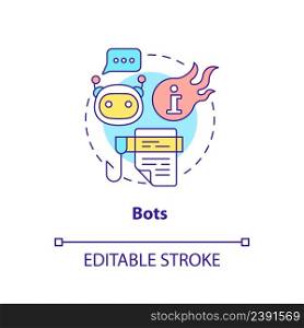 Bots concept icon. Software application. Information war over Internet abstract idea thin line illustration. Isolated outline drawing. Editable stroke. Arial, Myriad Pro-Bold fonts used. Bots concept icon