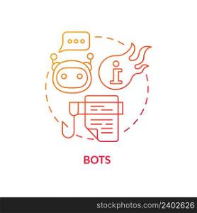 Bots red gradient concept icon. Software application. Cyber war. Information war over Internet abstract idea thin line illustration. Isolated outline drawing. Myriad Pro-Bold font used. Bots red gradient concept icon