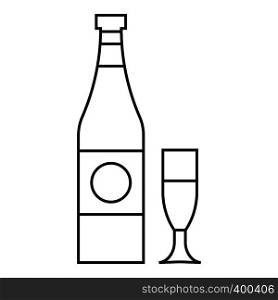 Bottle and glass icon. Outline illustration of bottle and glass vector icon for web. Bottle and glass icon, outline style