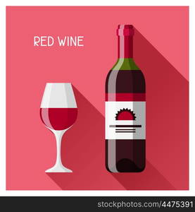 Bottle and glass of red wine in flat design style. Bottle and glass of red wine in flat design style.