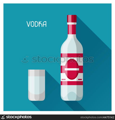 Bottle and glass of vodka in flat design style. Bottle and glass of vodka in flat design style.