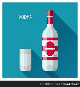 Bottle and glass of vodka in flat design style. Bottle and glass of vodka in flat design style.