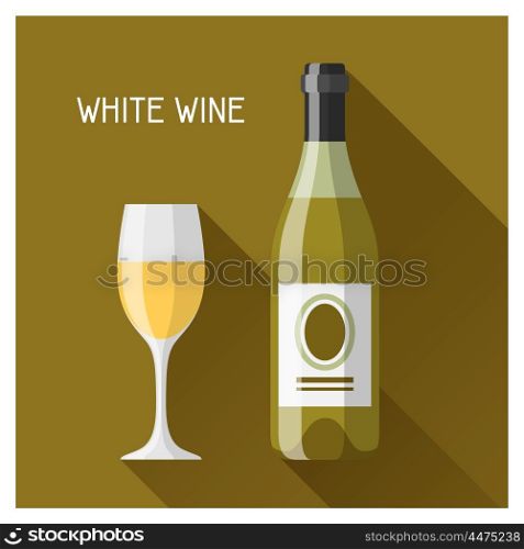 Bottle and glass of white wine in flat design style. Bottle and glass of white wine in flat design style.