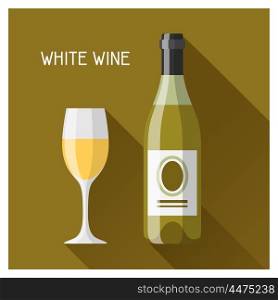 Bottle and glass of white wine in flat design style. Bottle and glass of white wine in flat design style.