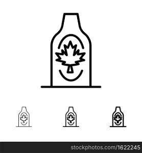 Bottle, Autumn, Canada, Leaf, Maple Bold and thin black line icon set