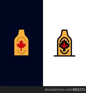 Bottle, Autumn, Canada, Leaf, Maple Icons. Flat and Line Filled Icon Set Vector Blue Background