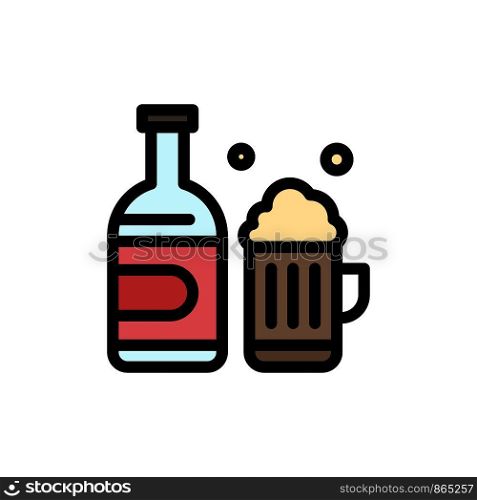 Bottle, Beer, Cup, Canada Flat Color Icon. Vector icon banner Template
