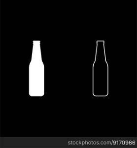 Bottle beer with glass set icon white color vector illustration image simple solid fill outline contour line thin flat style. Bottle beer with glass set icon white color vector illustration image solid fill outline contour line thin flat style