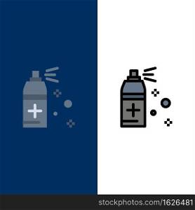 Bottle, Cleaning, Spray  Icons. Flat and Line Filled Icon Set Vector Blue Background