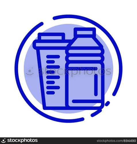 Bottle, Drink, Energy, Shaker, Sport Blue Dotted Line Line Icon