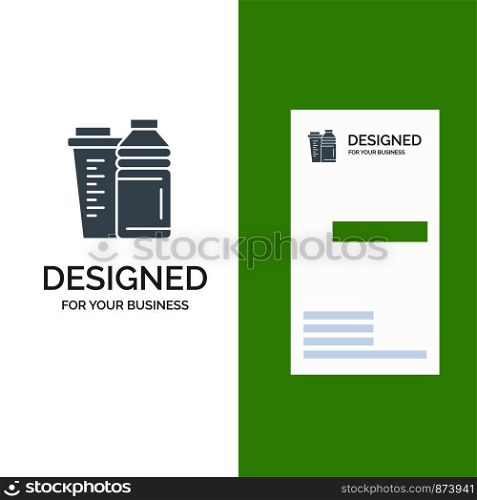 Bottle, Drink, Energy, Shaker, Sport Grey Logo Design and Business Card Template