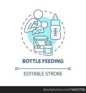 Bottle feeding blue concept icon. Feed baby with formula abstract idea thin line illustration. Feeding position. Bond between mother and newborn. Vector isolated outline color drawing. Editable stroke. Bottle feeding blue concept icon