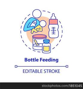 Bottle feeding concept icon. Feed baby with formula abstract idea thin line illustration. Feeding position. Bond between mother and newborn. Vector isolated outline color drawing. Editable stroke. Bottle feeding concept icon