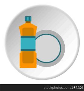 Bottle for dishwashing icon in flat circle isolated vector illustration for web. Bottle for dishwashing icon circle