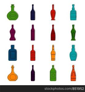 Bottle forms icons set. Doodle illustration of vector icons isolated on white background for any web design. Bottle forms icons doodle set