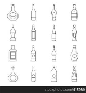 Bottle forms icons set. Outline illustration of 16 bottle forms vector icons for web. Bottle forms icons set, outline style
