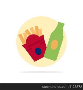 Bottle, Fries, American Abstract Circle Background Flat color Icon