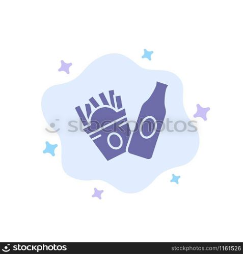 Bottle, Fries, American Blue Icon on Abstract Cloud Background
