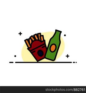 Bottle, Fries, American Business Flat Line Filled Icon Vector Banner Template