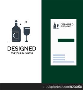 Bottle, Glass, Ireland Grey Logo Design and Business Card Template