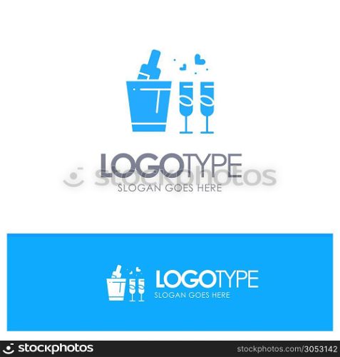 Bottle, Glass, Love, Wedding Blue Solid Logo with place for tagline