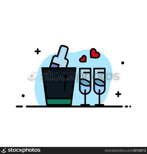 Bottle, Glass, Love, Wedding Business Logo Template. Flat Color