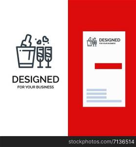 Bottle, Glass, Love, Wedding Grey Logo Design and Business Card Template