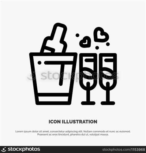 Bottle, Glass, Love, Wedding Line Icon Vector