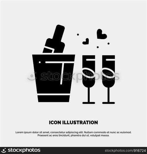 Bottle, Glass, Love, Wedding solid Glyph Icon vector