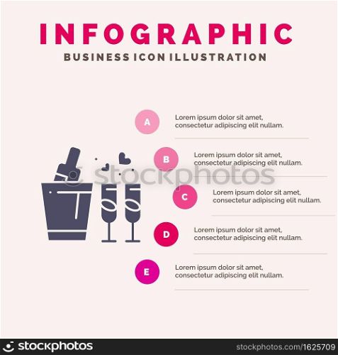 Bottle, Glass, Love, Wedding Solid Icon Infographics 5 Steps Presentation Background