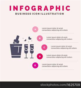Bottle, Glass, Love, Wedding Solid Icon Infographics 5 Steps Presentation Background