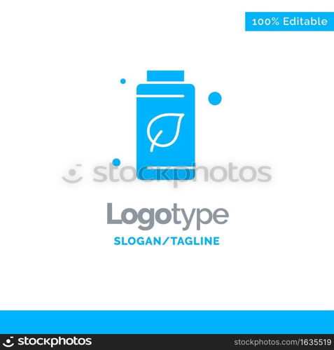 Bottle, Green, Tree, Green Blue Solid Logo Template. Place for Tagline