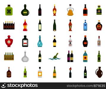 Bottle icon set. Flat set of bottle vector icons for web design isolated on white background. Bottle icon set, flat style