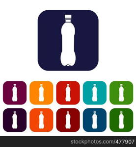 Bottle icons set vector illustration in flat style in colors red, blue, green, and other. Bottle icons set