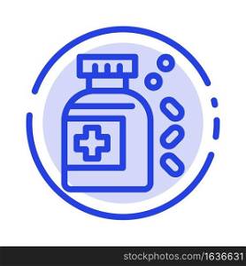 Bottle, Medicine, Tablet Blue Dotted Line Line Icon