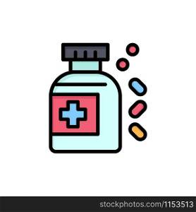 Bottle, Medicine, Tablet Flat Color Icon. Vector icon banner Template