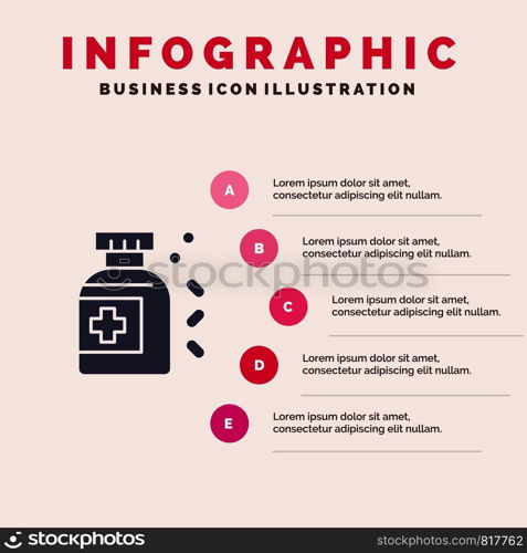 Bottle, Medicine, Tablet Infographics Presentation Template. 5 Steps Presentation