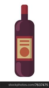 Bottle of alcohol drink, element of celebration party, toast symbol. Alcoholic beverage cognac and wine or champagne and rum, ale or gin, whiskey, pub object, entertainment strong drinks vector. Alcohol Beverage in Bottle, Celebration Vector