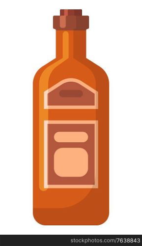 Bottle of alcohol drink, element of celebration party, toast symbol. Alcoholic beverage cognac and wine or champagne and rum, ale or gin, whiskey, pub object, entertainment strong drinks vector. Alcohol Beverage in Bottle, Celebration Vector