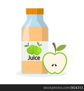 Bottle of apple juice and half of green apple, stock vector illustration