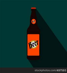 Bottle of beer flat icon on a blue background. Bottle of beer flat icon