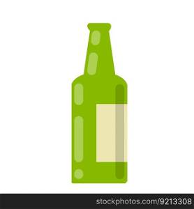 Bottle of beer. Green glass. Containers for alcoholic beverages. Quenching thirst. Flat cartoon isolated on white background. Bottle of beer. Green glass.