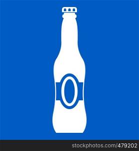 Bottle of beer icon white isolated on blue background vector illustration. Bottle of beer icon white