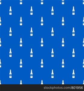 Bottle of beer pattern repeat seamless in blue color for any design. Vector geometric illustration. Bottle of beer pattern seamless blue