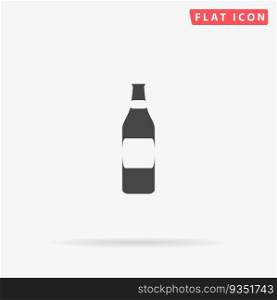 Bottle of beer. Simple flat black symbol. Vector illustration pictogram