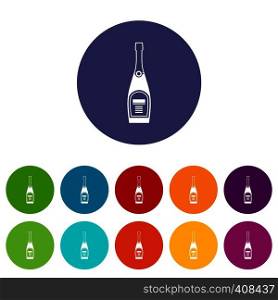 Bottle of champagne in simple style isolated on white background vector illustration. Bottle of champagne set icons