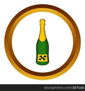 Bottle of champagne vector icon in golden circle, cartoon style isolated on white background. Bottle of champagne vector icon