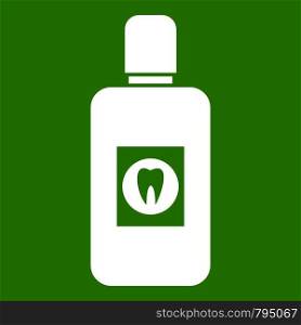 Bottle of green mouthwash icon white isolated on green background. Vector illustration. Bottle of mouthwash icon green