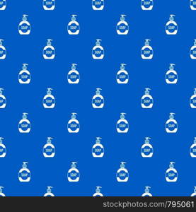 Bottle of liquid soap pattern repeat seamless in blue color for any design. Vector geometric illustration. Bottle of liquid soap pattern seamless blue