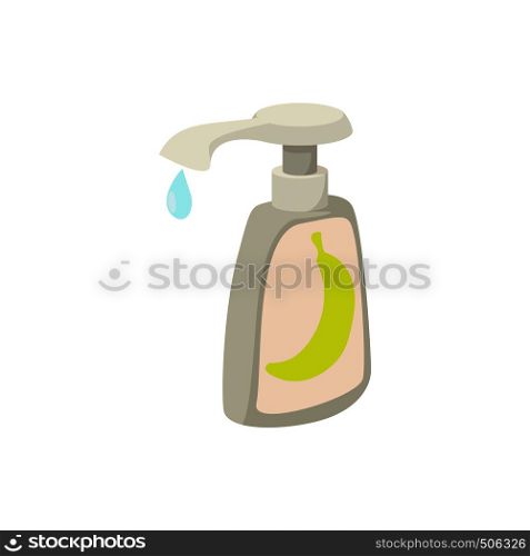 Bottle of lubricating gel with batcher icon in cartoon style on a white background. Bottle of lubricating gel with batcher icon
